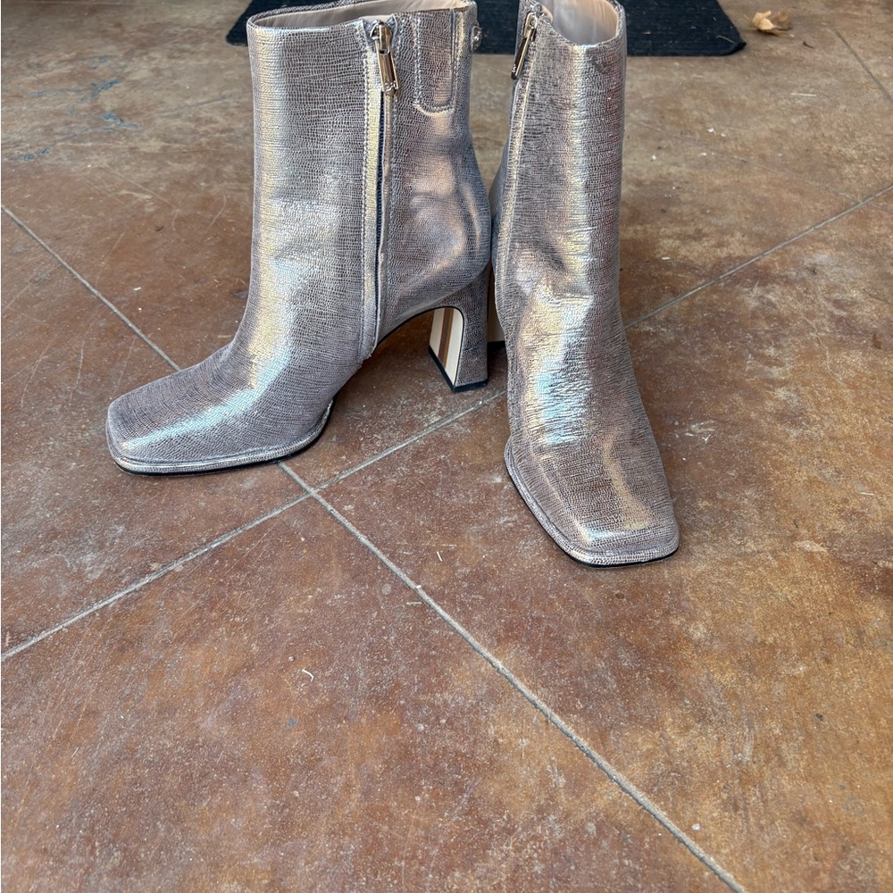Sam Edelman Silver Heeled Boots with Chunky Heel